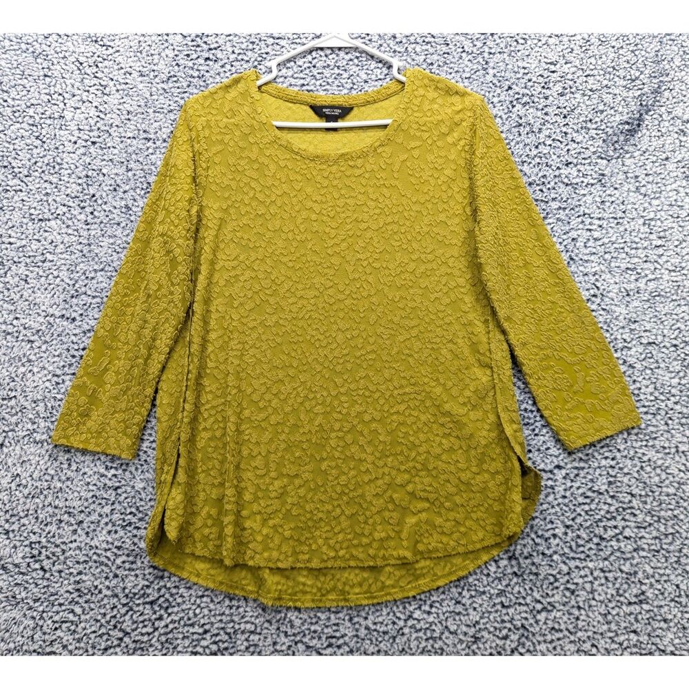 Simply Vera Wang Leopard Print Textured Top Size Small Casual Work Office Green